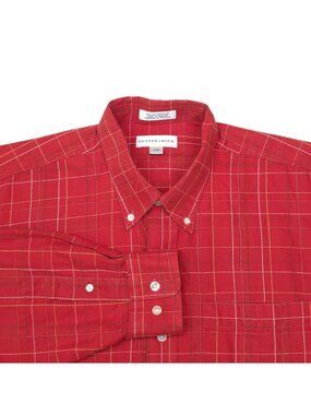 Cutter & Buck Mens Red Plaid Long Sleeve Button-Down Shirt Size Large 100% Cotto